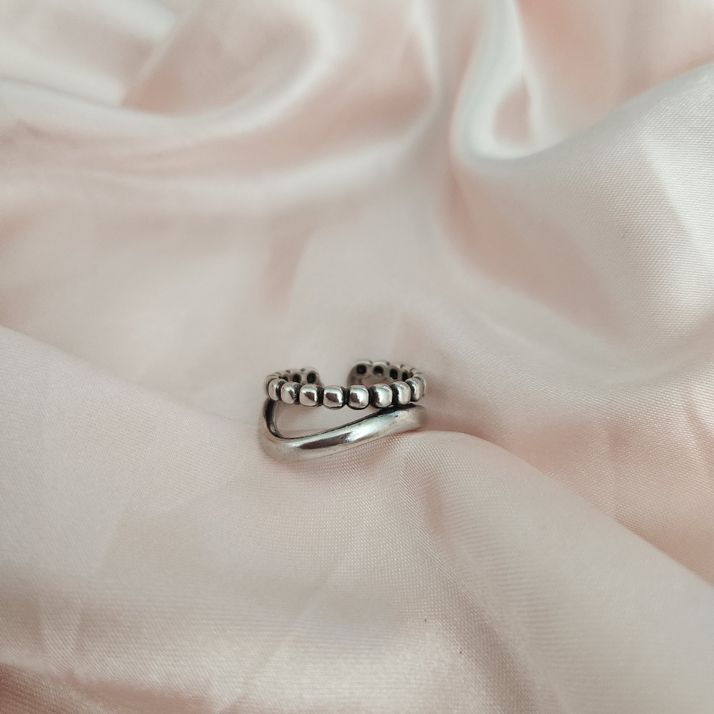 925 Silver Irregular Two Row Resizable Ring 💖 - Picture 8 of 9